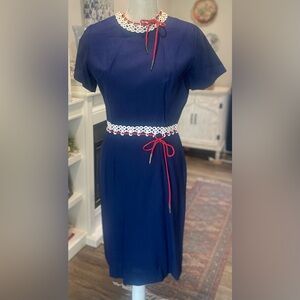Vintage 50/60s Navy Blue Dress with Red Accents